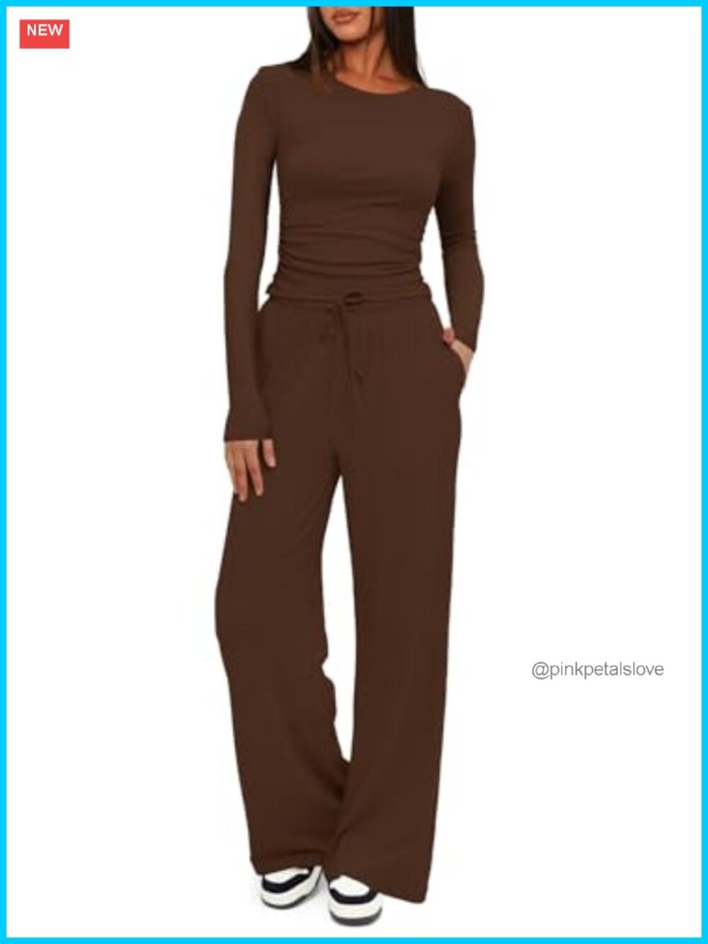 Women's 2 Piece Lounge Set Ruch Top Wide Leg Pants Rayon Spandex